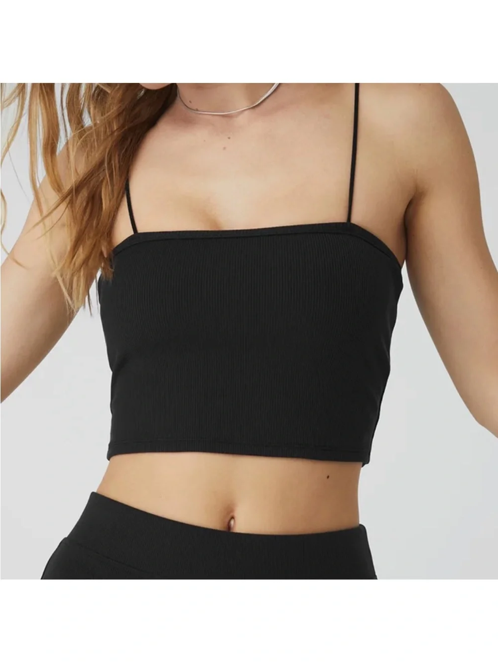 Alo Yoga Goddess Ribbed Bandeau Top (Black)